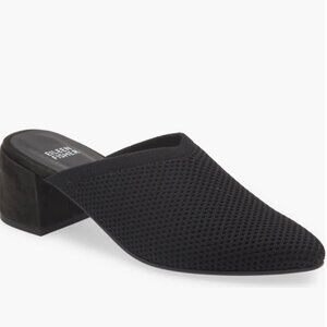 NWOT Eileen Fisher Womens Black Mesh Block Heel Gest Mules size 7.5